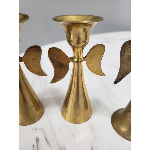 Vintage LOT Brass Angel Wing Candle Stick Holder Taper Candlestick Christmas MCM - Picture 4 of 8